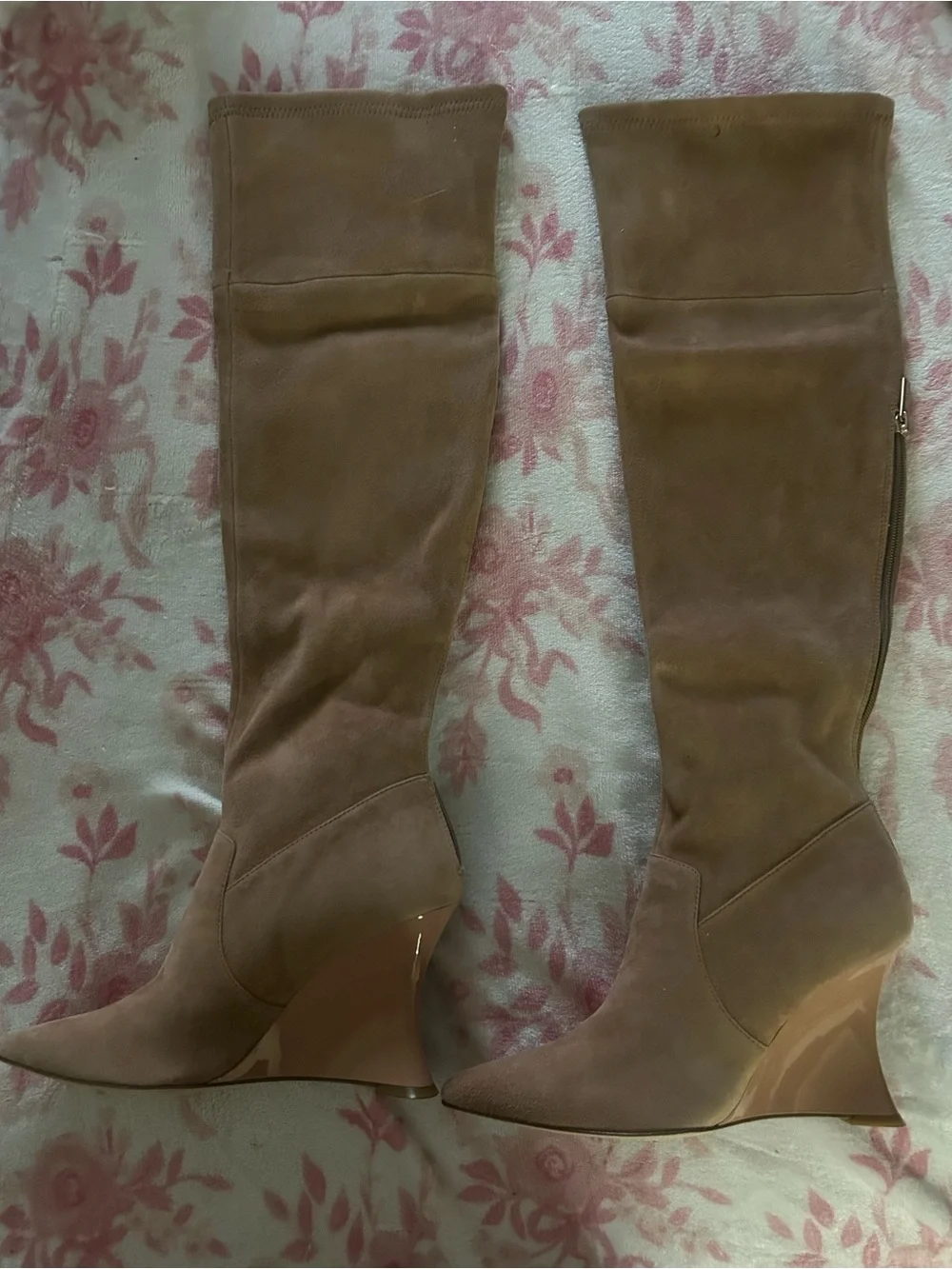 Natori Natsu Stretch Suede Over the Knee Wedge Boots